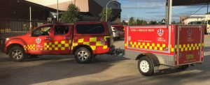 Firefighter training instructor from Fire Rescue NSW with new fire training equpment and trailer